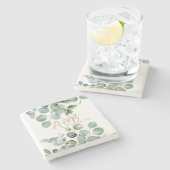 Eukalyptus Gold Glitzer - Grüne Hochzeit Steinuntersetzer (Seitenansicht)