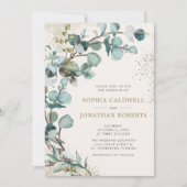 Eukalyptus Gold Glitzer Wedding in einem QR-Code Einladung (Vorderseite)