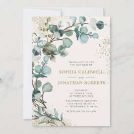 Eukalyptus Gold Glitzer Wedding in einem QR-Code Einladung