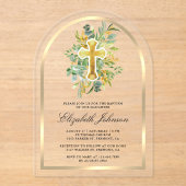 Eukalyptus Gold Greenery Arch Taufe Acryleinladungen (Vorderseite)