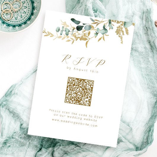 Eukalyptus gold greenery boho QR Code Hochzeit RSVP Karte