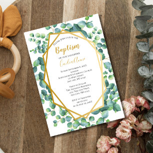 Eukalyptus Gold Grün Floral Junge Mädchen Taufe Einladung