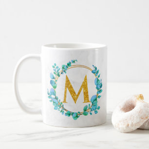 Eukalyptus Gold Grün Personal Monogramm A-Z Kaffeetasse