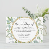 Eukalyptus Gold, Grüne n weiße Foliage Hochzeit Einladung (Stehend Vorderseite)