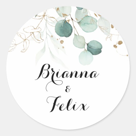 Eukalyptus-Gold-Hochzeiten-Umschlag Aufkleber (Vorderseite)