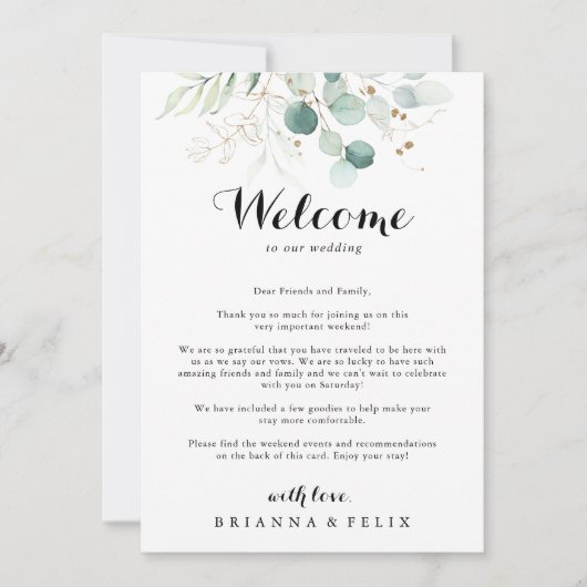 Eukalyptus Gold Hochzeitserklärung (Vorderseite)