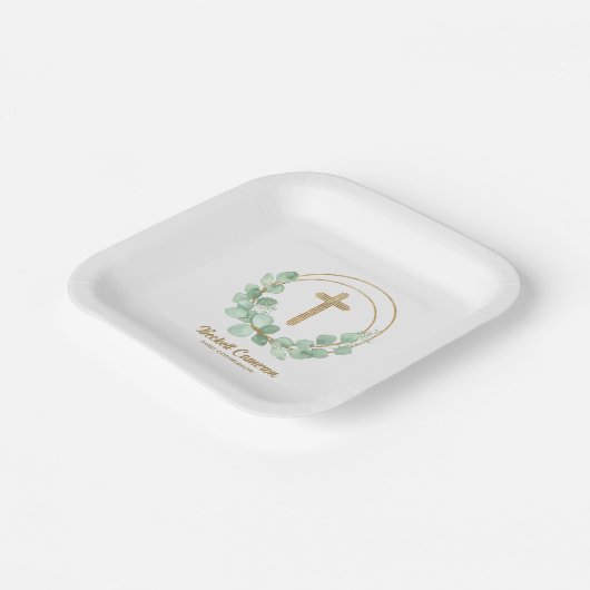 Eukalyptus-Gold-Kreuz Pappteller (Gewinkelt)