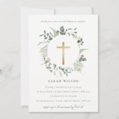 Eukalyptus-Gold-Kreuz-Taufe Einladung (Vorderseite)