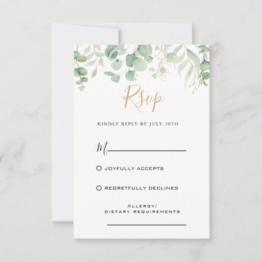 Eukalyptus Gold Leaf Wedding RSVP Card (Vorderseite)