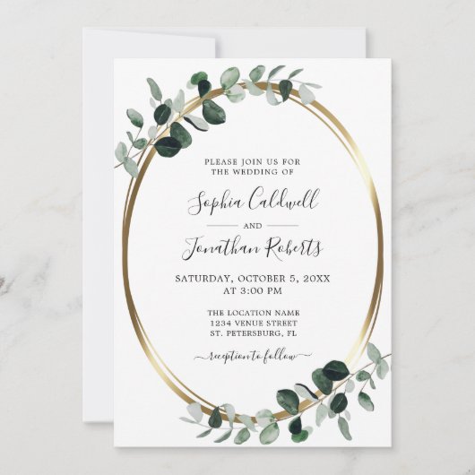 Eukalyptus Gold Metallic All in one Wedding Einladung (Vorderseite)