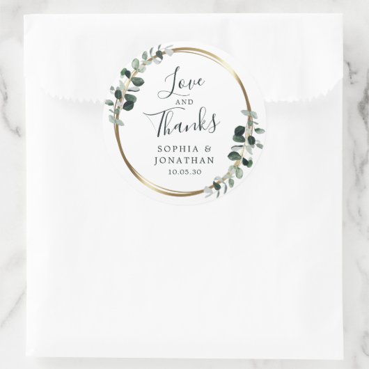 Eukalyptus Gold Metallic Gastgeschenk Hochzeit Vie Runder Aufkleber (Tasche)