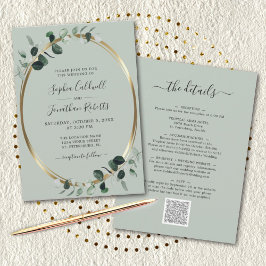 Eukalyptus Gold Metallic Sage All in one Wedding Einladung