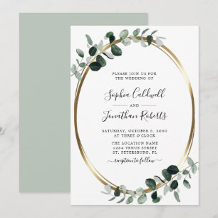 Eukalyptus Gold Metallic Sage Elegante Hochzeit Einladung