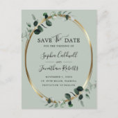 Eukalyptus Gold Metallic Sage Save the Date Ankündigungspostkarte (Vorderseite)