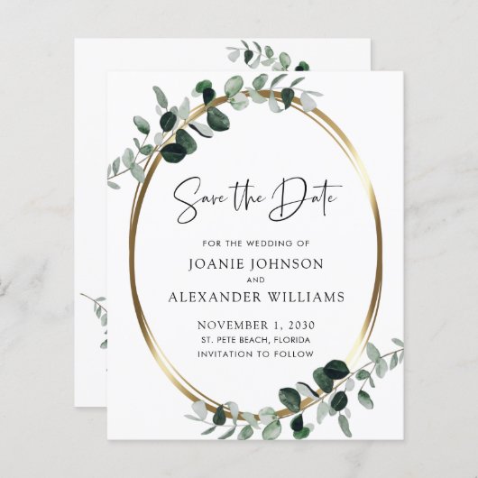 Eukalyptus Gold Metallic Save the Date (Vorne/Hinten)