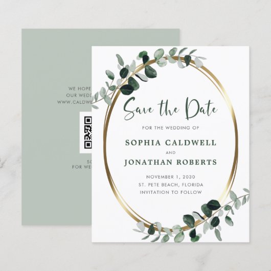 Eukalyptus Gold Metallic Save the Date (Vorne/Hinten)