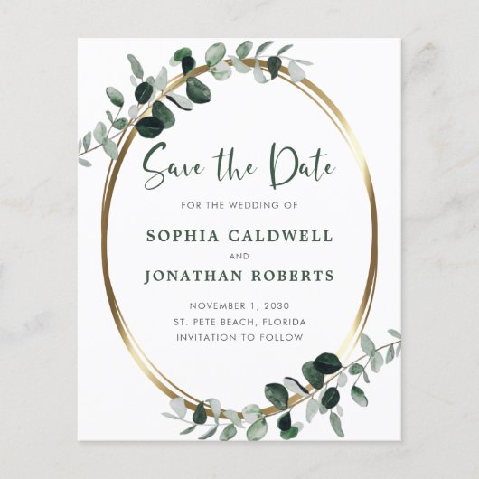 Eukalyptus Gold Metallic Save the Date (Vorderseite)
