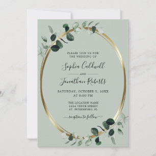 Eukalyptus Gold Metallisch Salbei All-in-One-Hochz Einladung