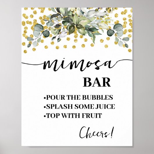 Eukalyptus Gold Mimosa Bar Hochzeit Poster (Vorne)