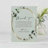 Eukalyptus Gold Moderne Kalligrafie-Hochzeit Dankeskarte (Stehend Vorderseite)