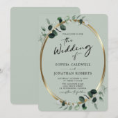 Eukalyptus Gold Moderne Kalligrafie-Hochzeit Einladung (Vorne/Hinten)