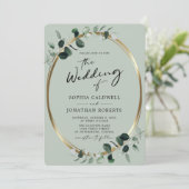 Eukalyptus Gold Moderne Kalligrafie-Hochzeit Einladung (Stehend Vorderseite)