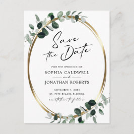 Eukalyptus Gold Moderne Kalligrafie Save the Date Ankündigungspostkarte