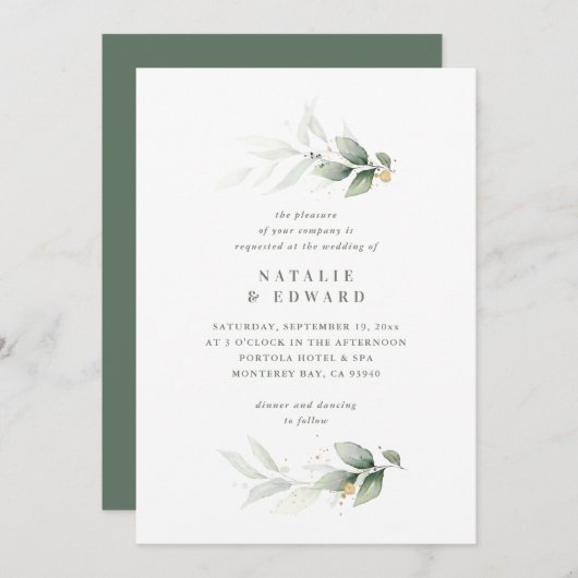 Eukalyptus gold Moderne minimale elegante Hochzeit (Vorne/Hinten)