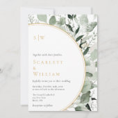 Eukalyptus Gold Moderne Monogram Wedding All in on Einladung (Vorderseite)
