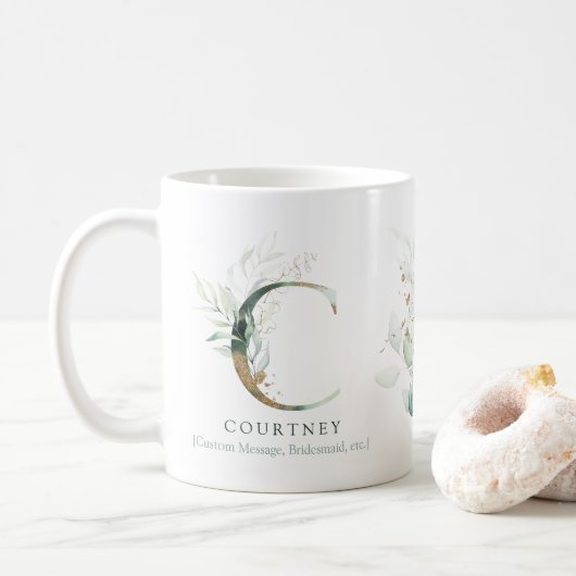 Eukalyptus Gold Monogram Initial C Greenery Chic Kaffeetasse (Mit Donut)