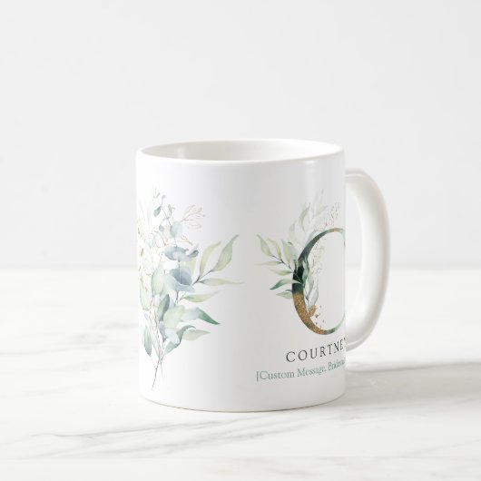 Eukalyptus Gold Monogram Initial C Greenery Chic Kaffeetasse (VorderseiteRechts)
