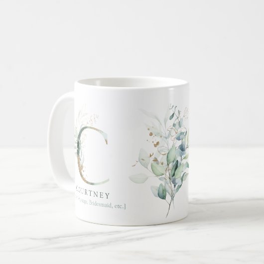 Eukalyptus Gold Monogram Initial C Greenery Chic Kaffeetasse (Vorderseite Links)