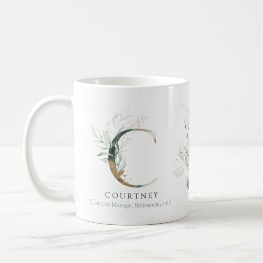 Eukalyptus Gold Monogram Initial C Greenery Chic Kaffeetasse (Links)