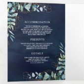 Eukalyptus Gold Navy Blue QR Code Hochzeit Dreifach Gefaltete Einladung (Innen Erste Seite)