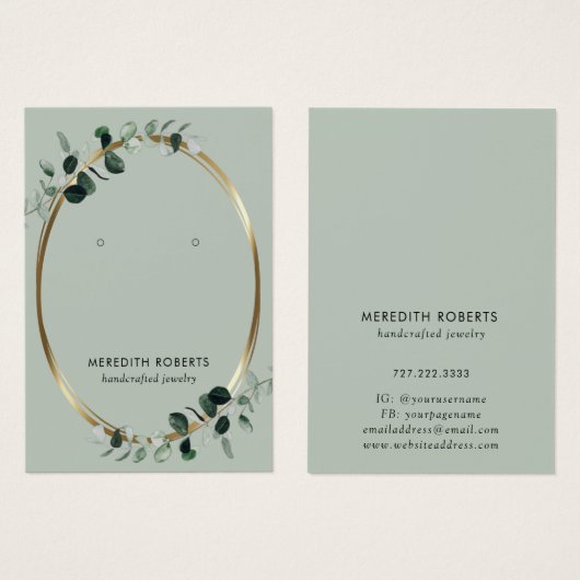 Eukalyptus Gold Oval Oval Earring Display Card (Vorne & Hinten)