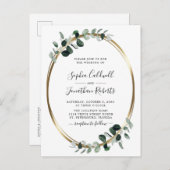 Eukalyptus Gold QR Code UAWG Wedding Einladungspostkarte (Vorne/Hinten)