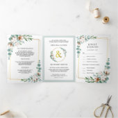 Eukalyptus-Gold-Rahmen aus Baumwolle Dreifach Gefaltete Einladung (Innenseite)