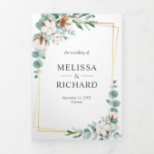 Eukalyptus-Gold-Rahmen aus Baumwolle Dreifach Gefaltete Einladung (Cover)