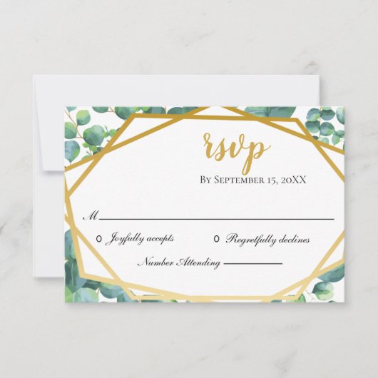 Eukalyptus Gold Rustic Wedding RSVP Card (Vorderseite)