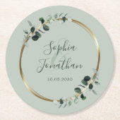 Eukalyptus Gold Sage Personalisierte Hochzeit Runder Pappuntersetzer (Vorderseite)