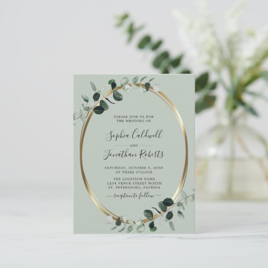 Eukalyptus Gold Sage QR Code UAWG Wedding Einladungspostkarte (Stehend Vorderseite)