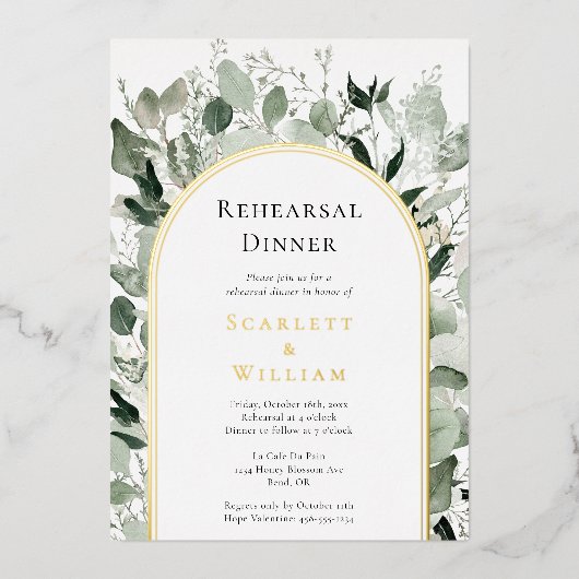 Eukalyptus Gold Sage Wedding Probe Dinner Folieneinladung (Vorderseite)