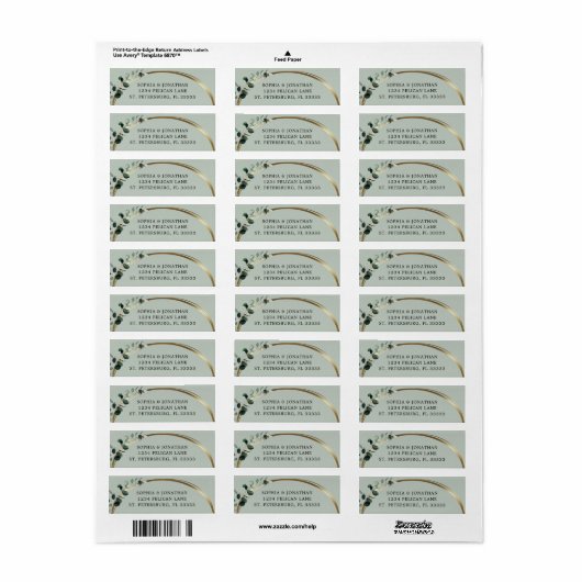 Eukalyptus Gold Sage Wedding Return Address Label (Vorne)