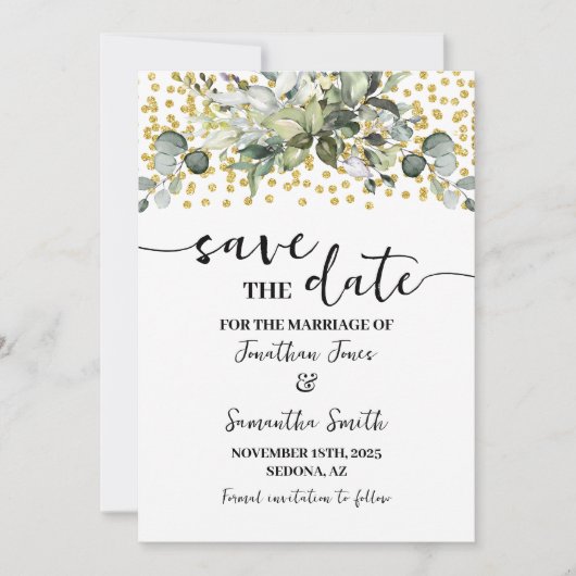 Eukalyptus Gold Save the Date Hochzeit (Vorderseite)