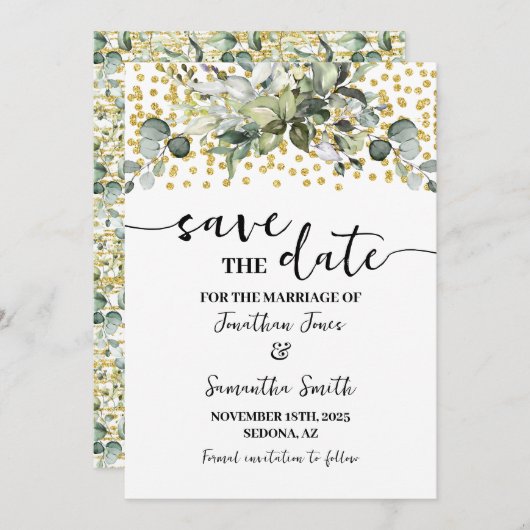 Eukalyptus Gold Save the Date Hochzeit (Vorne/Hinten)