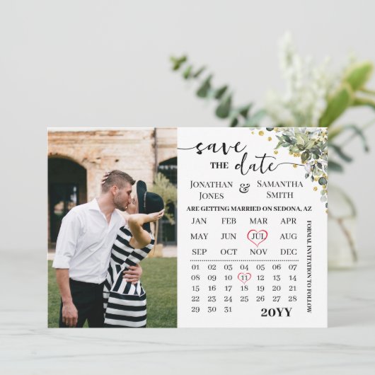 Eukalyptus Gold Save the Date Hochzeit (Stehend Vorderseite)