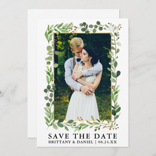 Eukalyptus-Gold-Save the Date-Karte Save The Date (Vorne/Hinten)