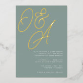 Eukalyptus | Gold Script Monogram Wedding Folieneinladung (Vorderseite)