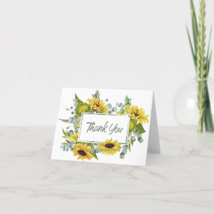 Eukalyptus-Gold-Sonnenblumen-Rahmen-Dankeskarten Dankeskarte