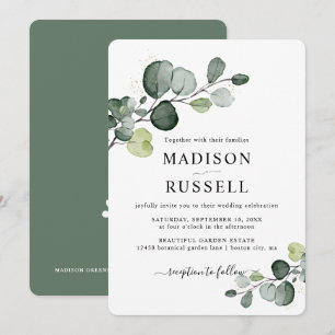 Eukalyptus-Gold-Spritzer-Grün für Hochzeiten Einladung